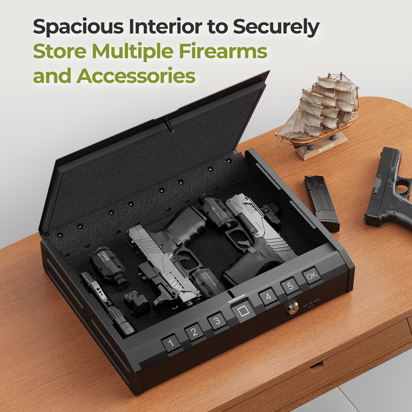 Litiris Large Biometric Gun Safe - Fingerprint Pistol Safe